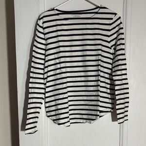 MONOPRIX CLASSIC FRENCH BRETON NAVY AND WHITE Long Sleeve ORGANIC COTTON T-Shirt
